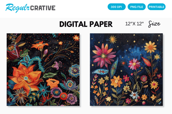 Cosmic Floral Embroidery Digital Paper: A Designer's Review