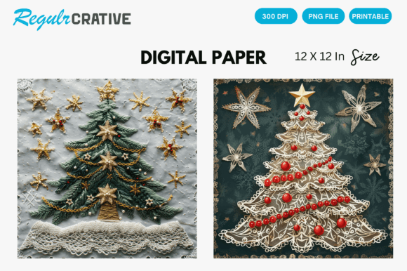Review: Christmas Tree Embroidery Digital Paper for Festive Projects