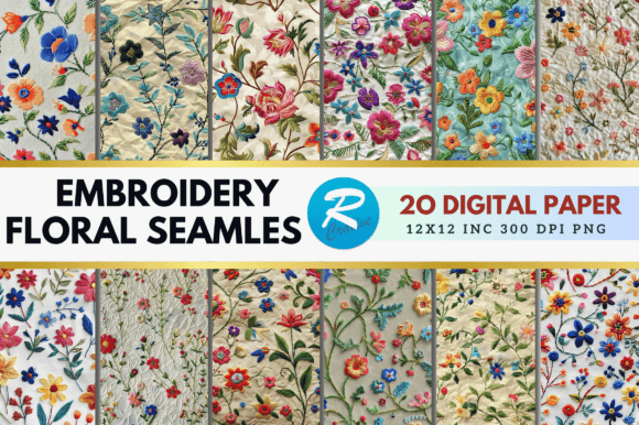 Review: Embroidery Floral Seamles Digital Paper for Holidays